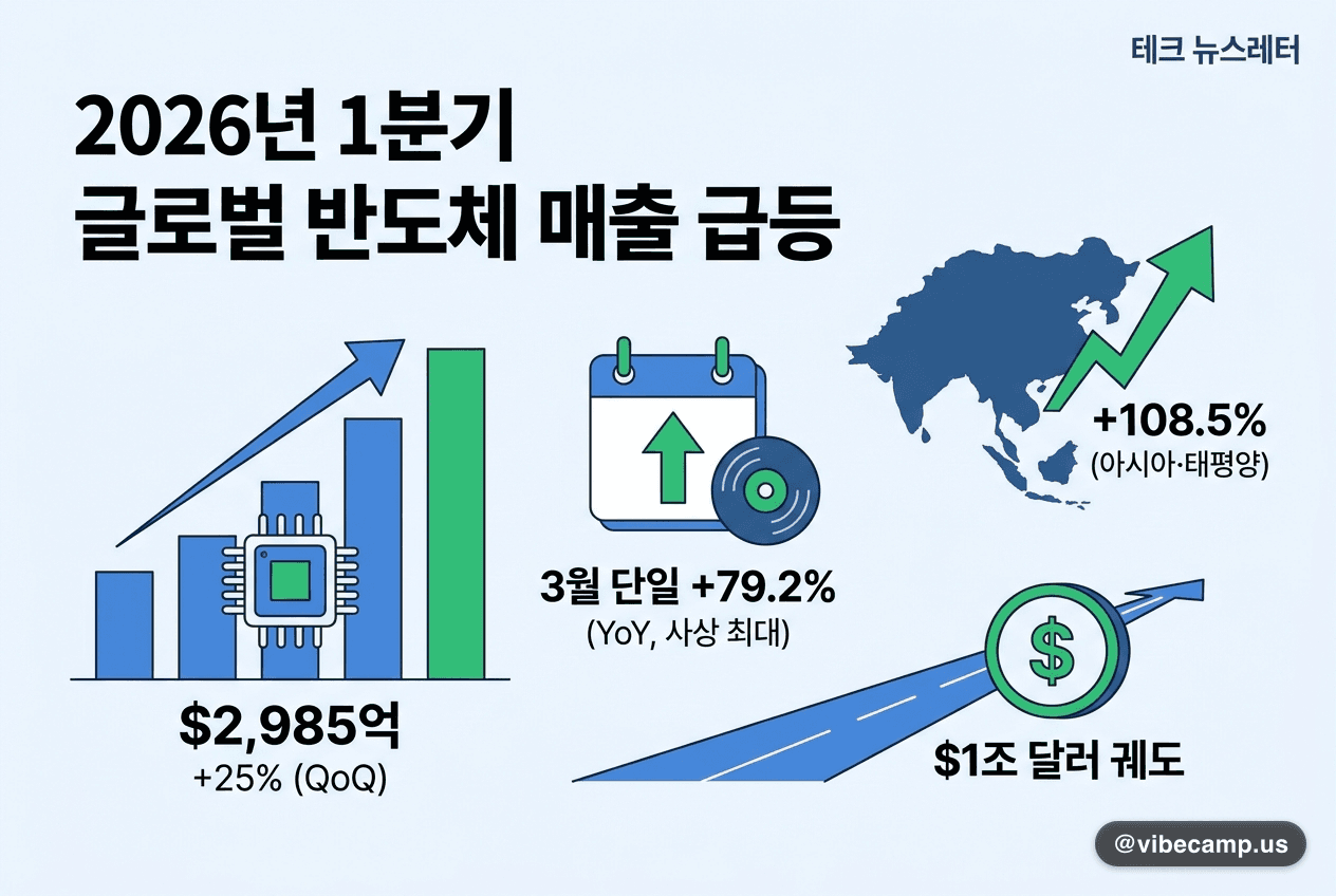 SIA: 1분기 글로벌 반도체 2,985억$ +25%, 3월 단일 사상 최대 +79.2%