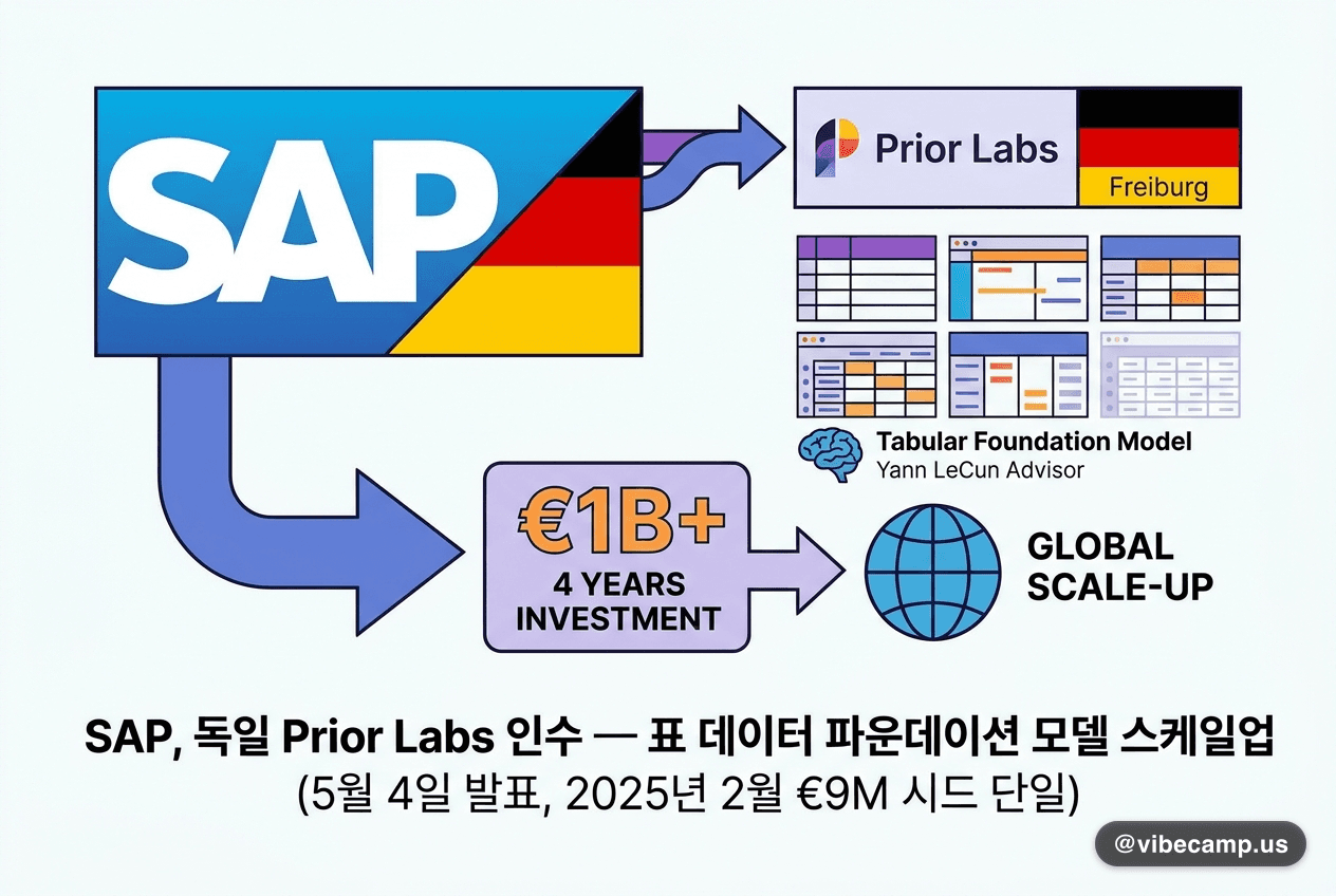 SAP, 독일 Prior Labs 인수 — 4년간 €1B+ 투자로 표 데이터 파운데이션 모델 스케일