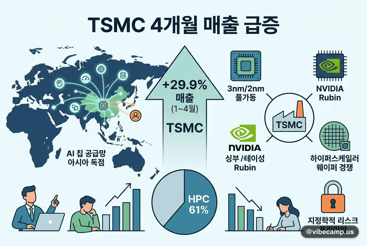 TSMC 4개월 매출 +30%, AI 칩 공급망 아시아 독점 심화