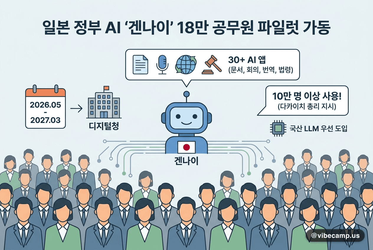 일본 정부 AI '겐나이' 18만 공무원 파일럿 — 역사상 최대 정부 AI 도입