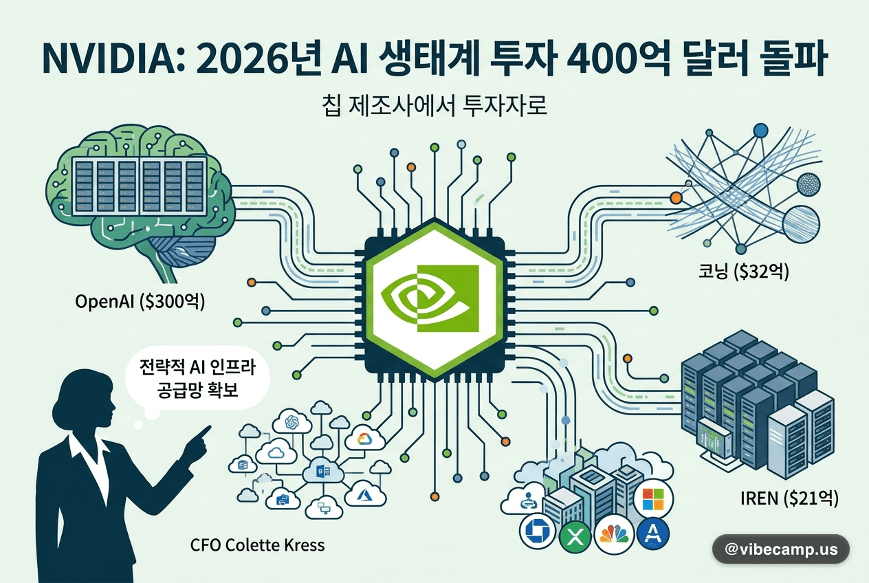 NVIDIA, 2026년 AI 생태계 지분 투자 400억 달러 돌파 — 칩 제조사에서 투자자로