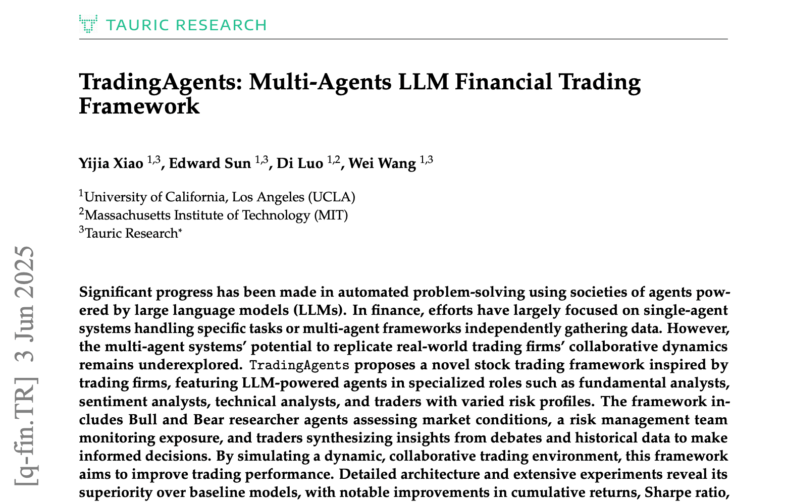 TradingAgents — 멀티에이전트 LLM 금융 트레이딩 프레임워크 GitHub 레포 배너