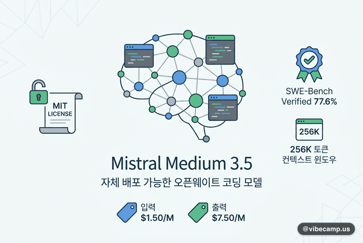 Mistral Medium 3.5: 자체 배포 가능한 오픈웨이트 코딩 모델