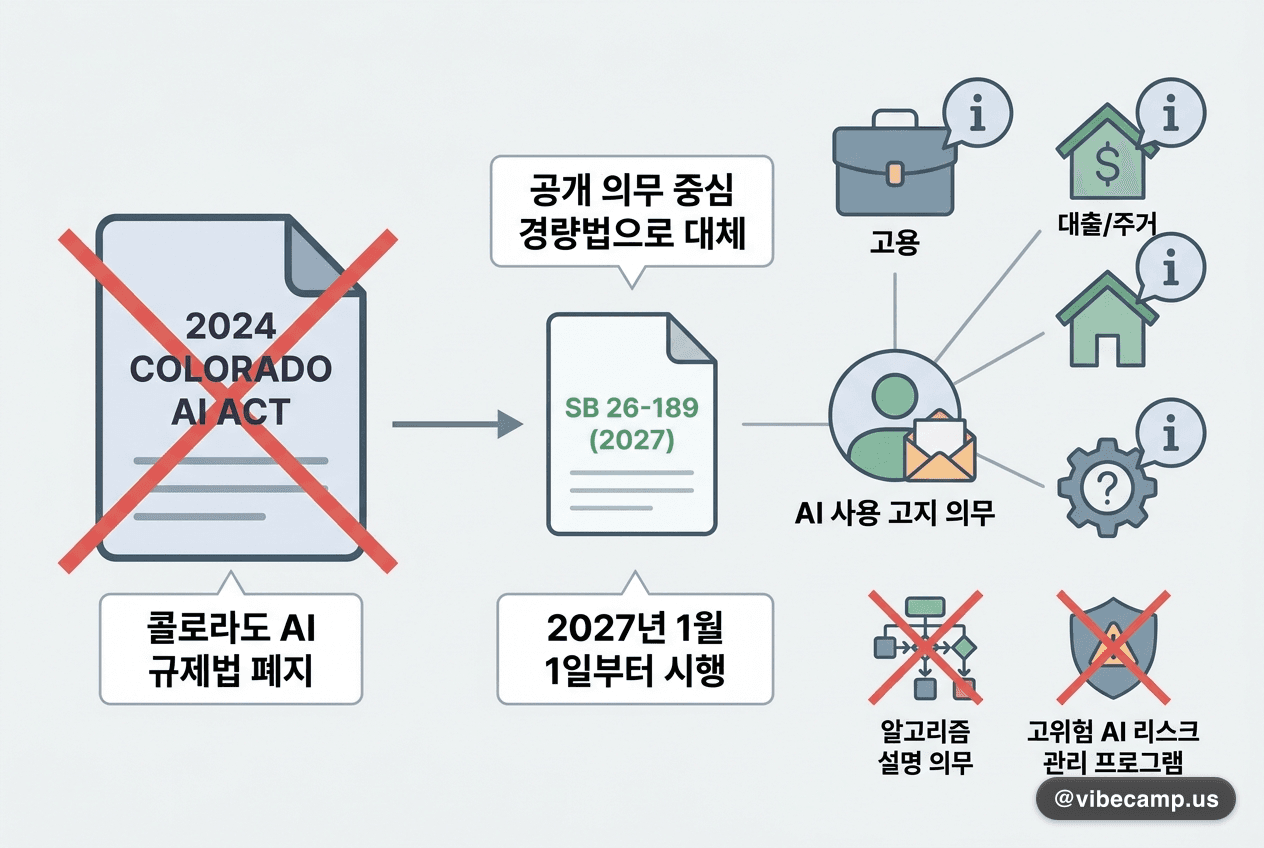 콜로라도, 2024년 AI 규제법 폐지 — 공개 의무 중심 경량법으로 대체