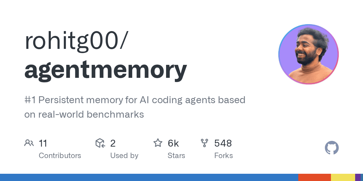 agentmemory GitHub 레포지토리 — AI 코딩 에이전트용 영구 메모리 레이어