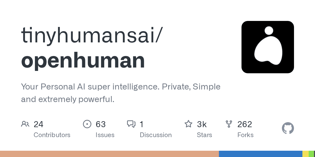 OpenHuman GitHub 레포지토리 — 오픈소스 개인 AI 슈퍼인텔리전스, 118개 통합