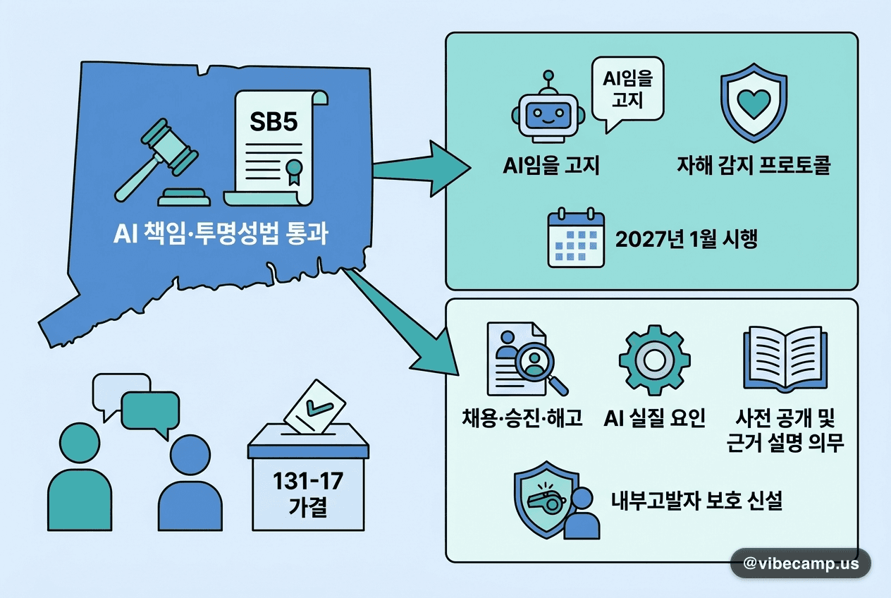 코네티컷 'AI 책임·투명성법' 통과 — 채용 AI 공개·내부고발자 보호 신설