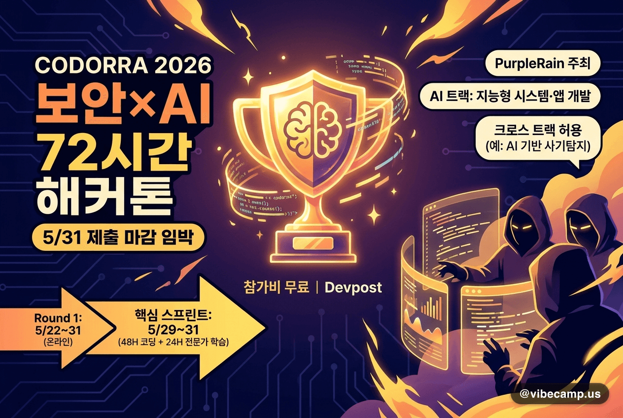 CODORRA 2026 보안×AI 72시간 해커톤 — 5/31 제출 마감 임박