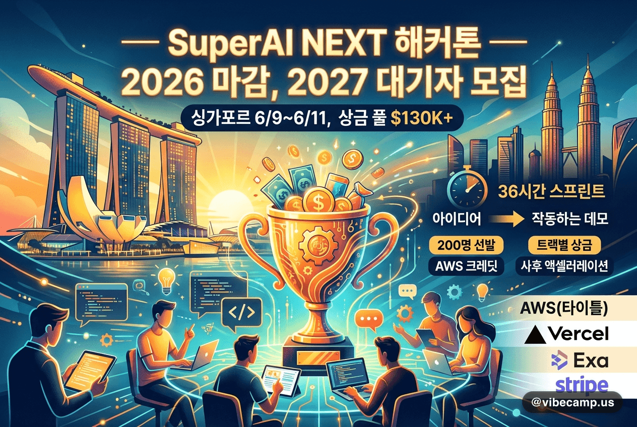 SuperAI NEXT 해커톤 — 2026 마감(2027 대기자 모집), 상금 풀 $130K+