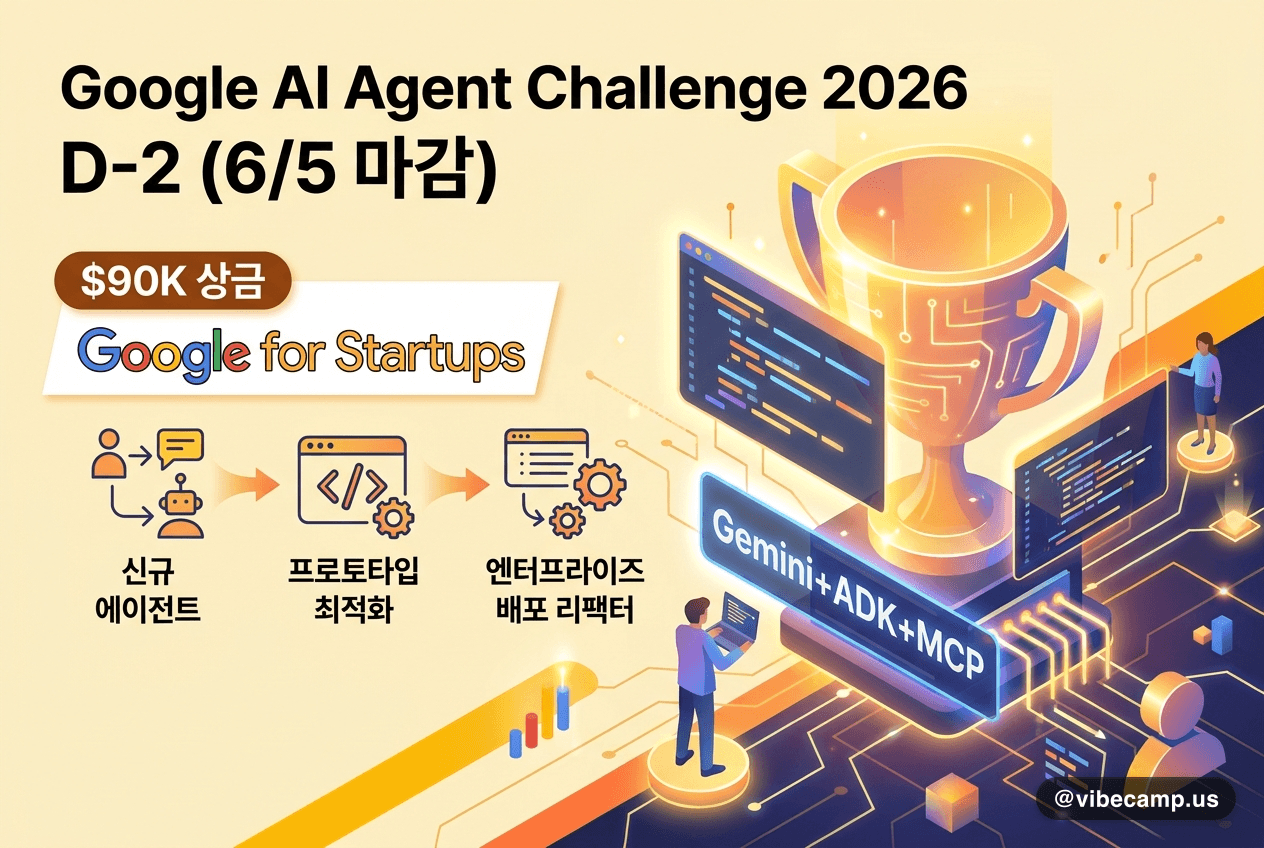 Google AI Agent Challenge — D-2(6/5 마감), Gemini+ADK+MCP로 프로덕션 에이전트, 상금 $90K
