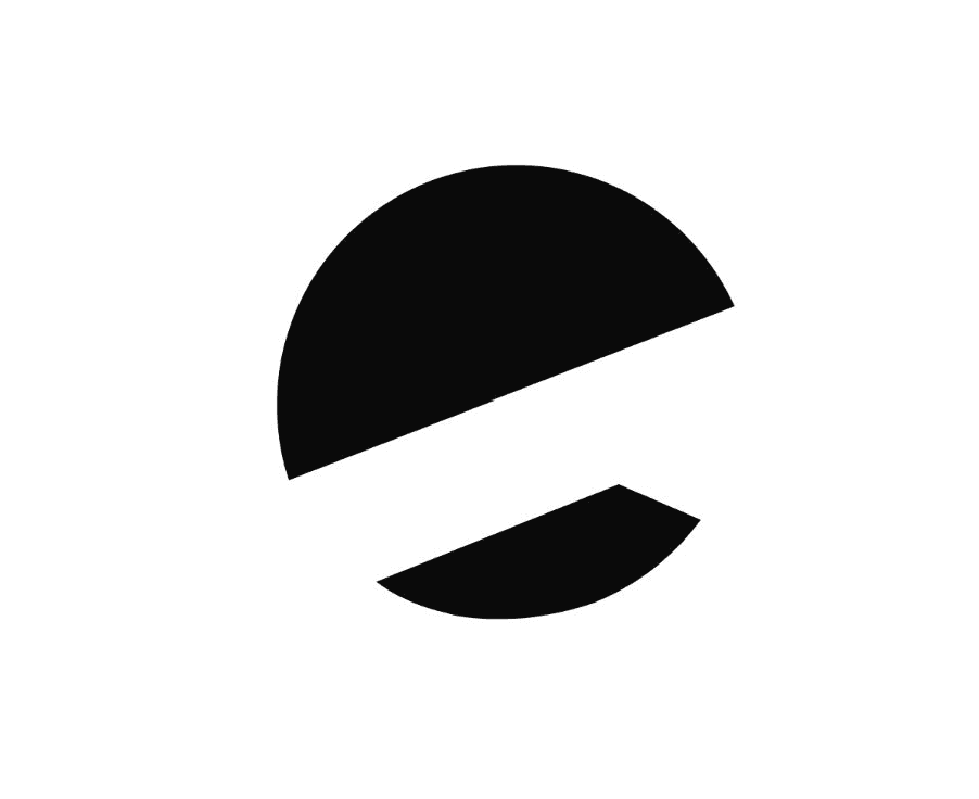 Elentaria 로고 — 흰 배경에 두 조각으로 분할된 검은 원형 브랜드 마크