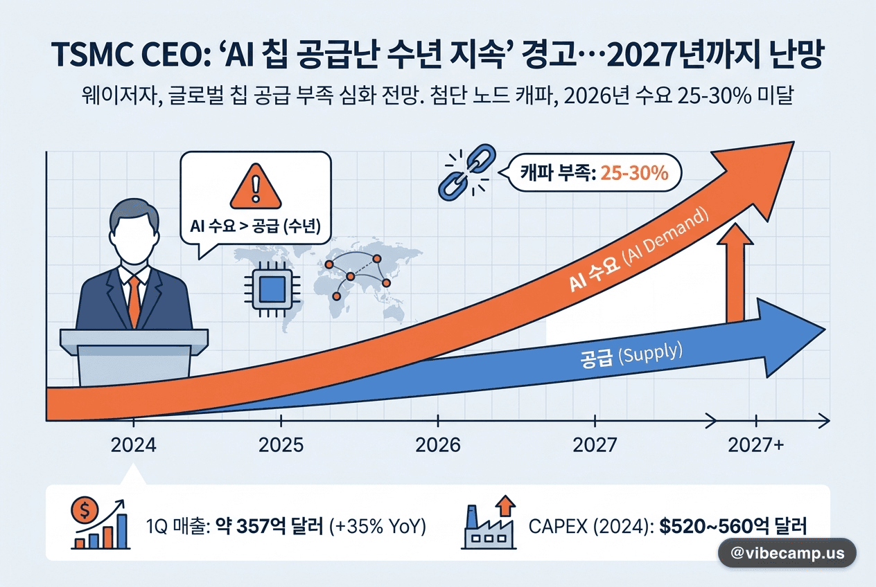 TSMC CEO 'AI 칩 공급난 수년 지속' 경고…2027년까지 난망