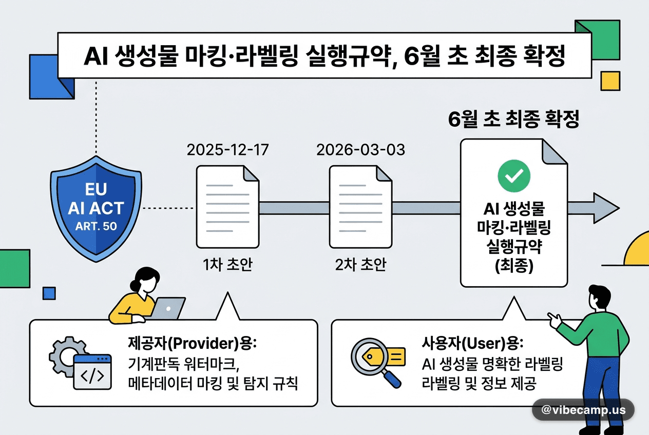 EU, AI Act 제50조 'AI 생성물 마킹·라벨링 실행규약' 최종본 마무리