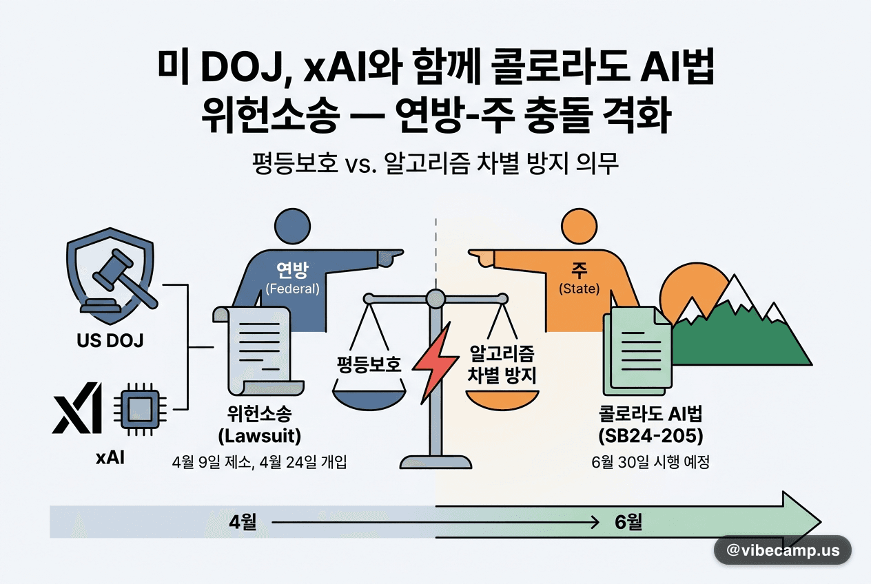 美 DOJ, xAI와 함께 콜로라도 AI법 위헌소송 — 연방-주 충돌 격화