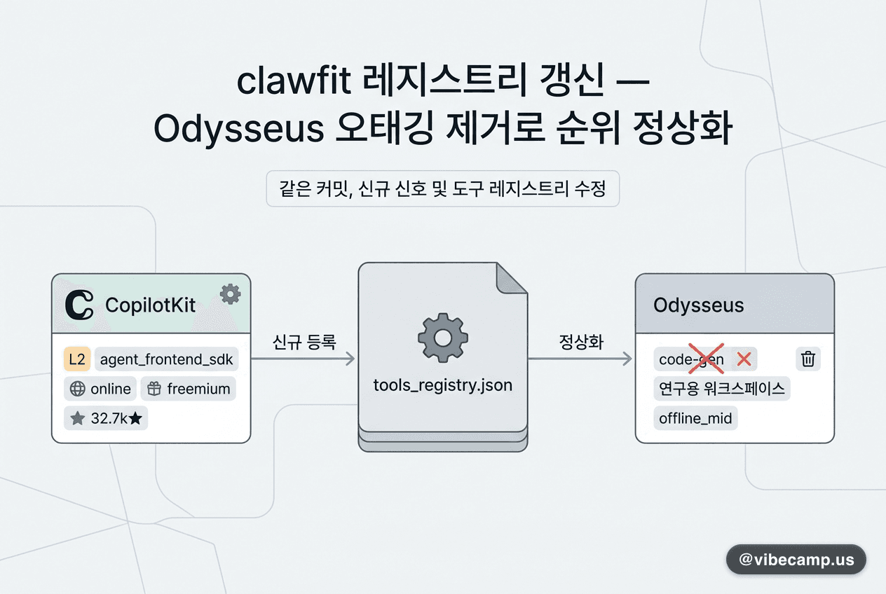 clawfit 레지스트리 갱신 — Odysseus 오태깅 제거로 순위 정상화