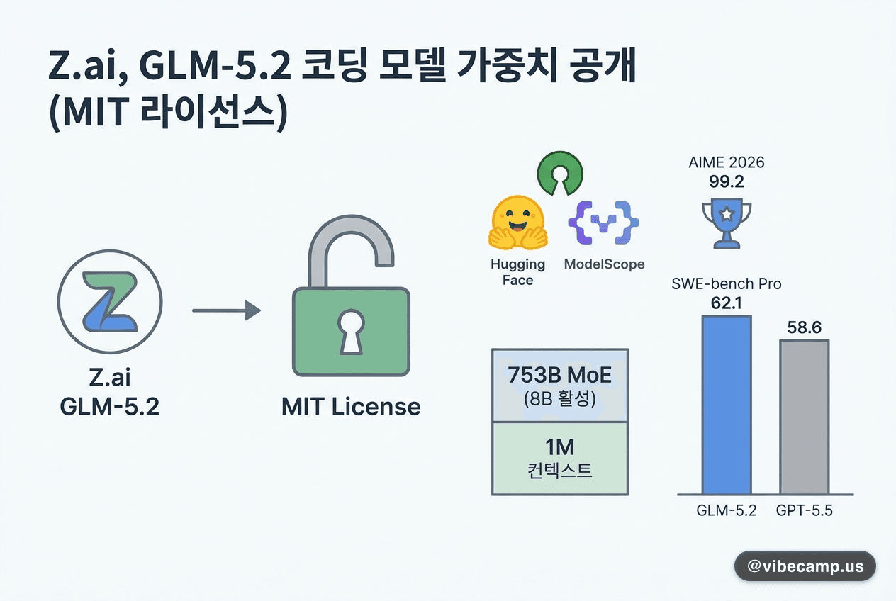 Z.ai, 코딩 모델 GLM-5.2 가중치를 MIT 라이선스로 전면 공개
