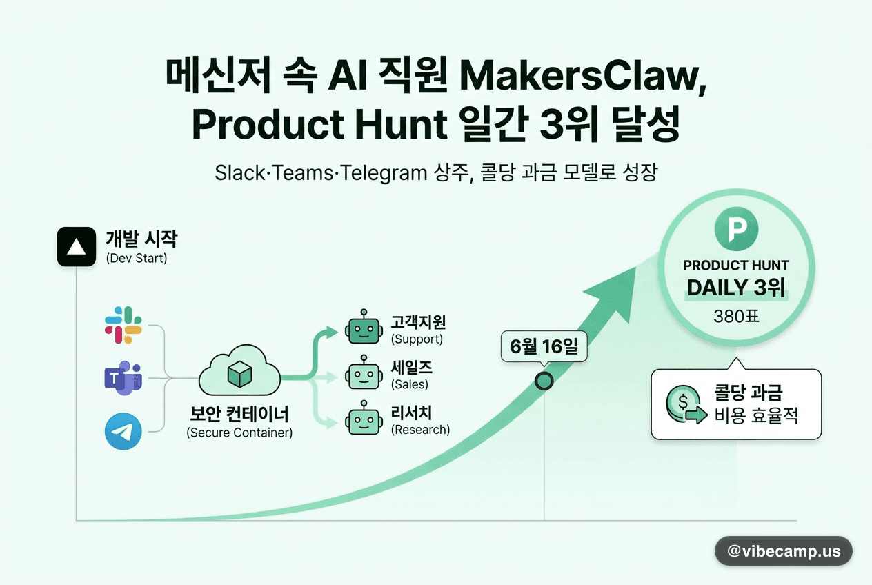 메신저에 사는 'AI 직원' MakersClaw — 콜당 과금으로 Product Hunt 일간 3위