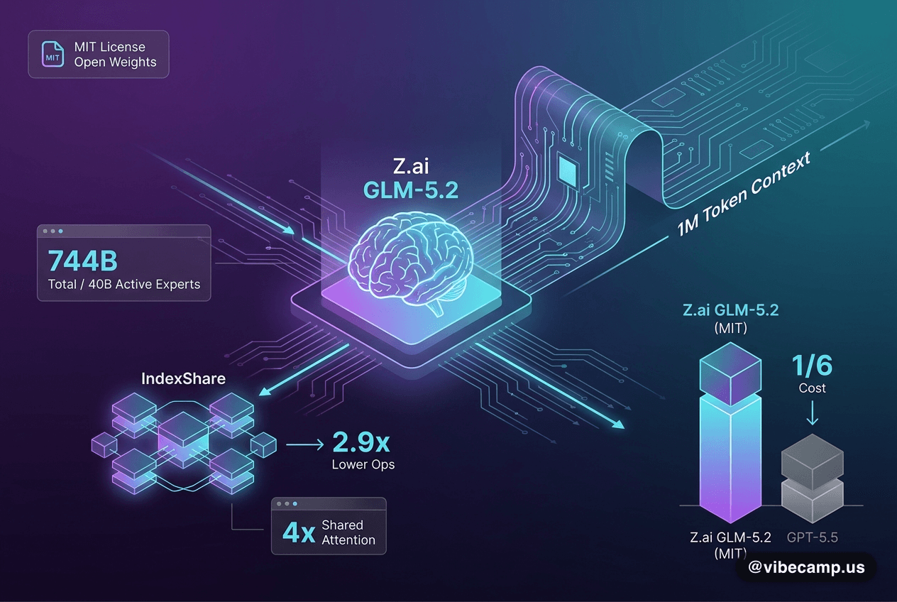 Z.ai GLM-5.2 공개 — MIT 라이선스 오픈웨이트 코딩 모델, 1M 컨텍스트