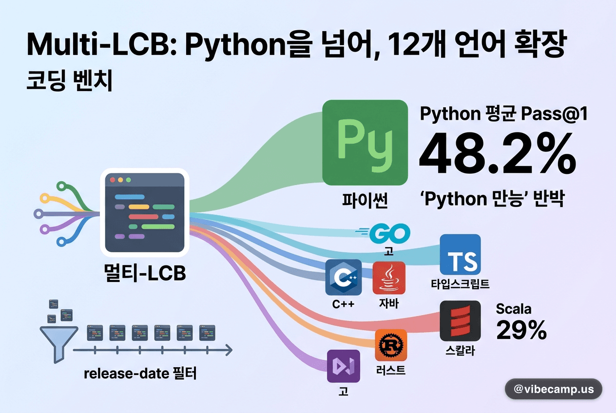 Multi-LCB, 코딩 벤치 12개 언어 확장—'Python 만능' 반박