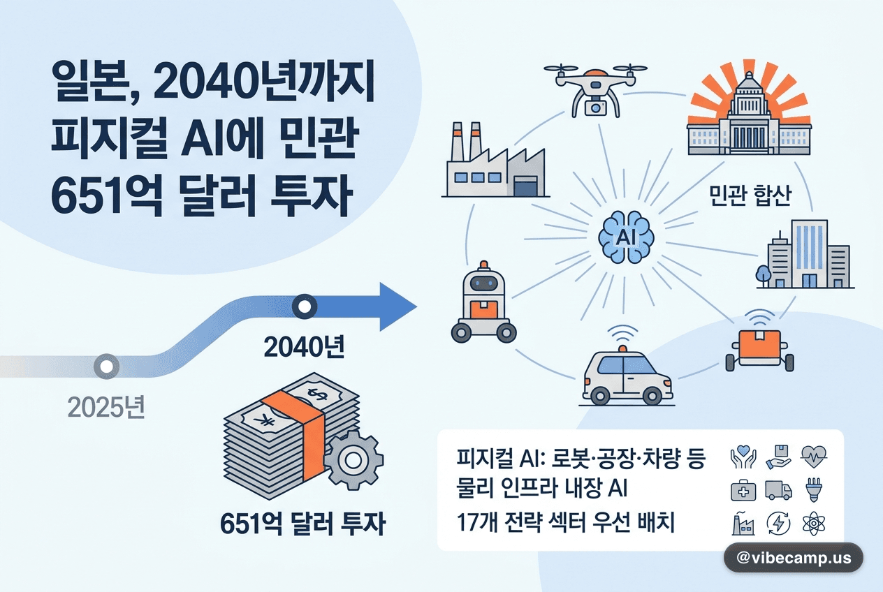 일본 정부가 2040년까지 651억 달러를 투자하겠다고 밝힌 피지컬 AI(로봇·공장 등 물리 인프라 내장 AI)를 상징하는 산업 현장 사진