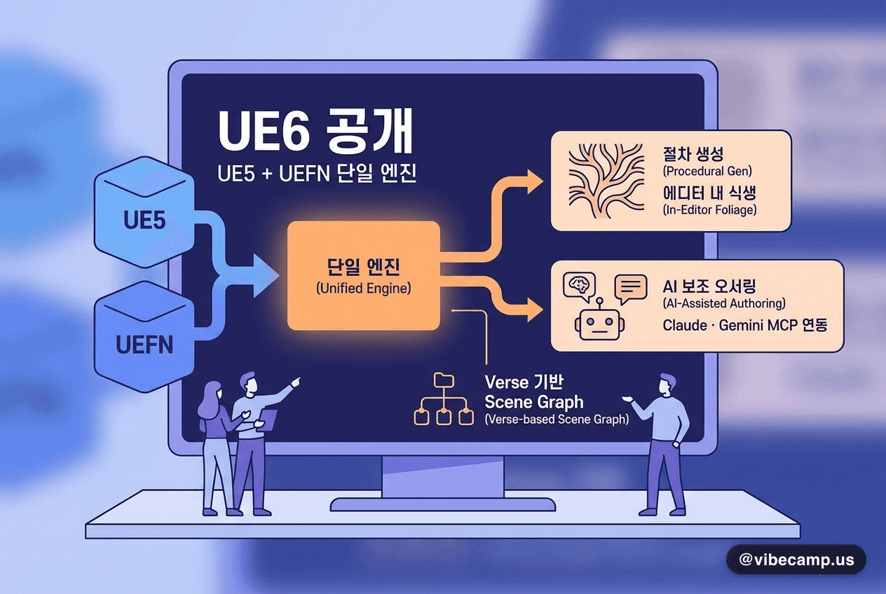 Epic, UE6 공개 — UE5+UEFN 단일 엔진에 절차 생성·AI 보조 오서링 내장