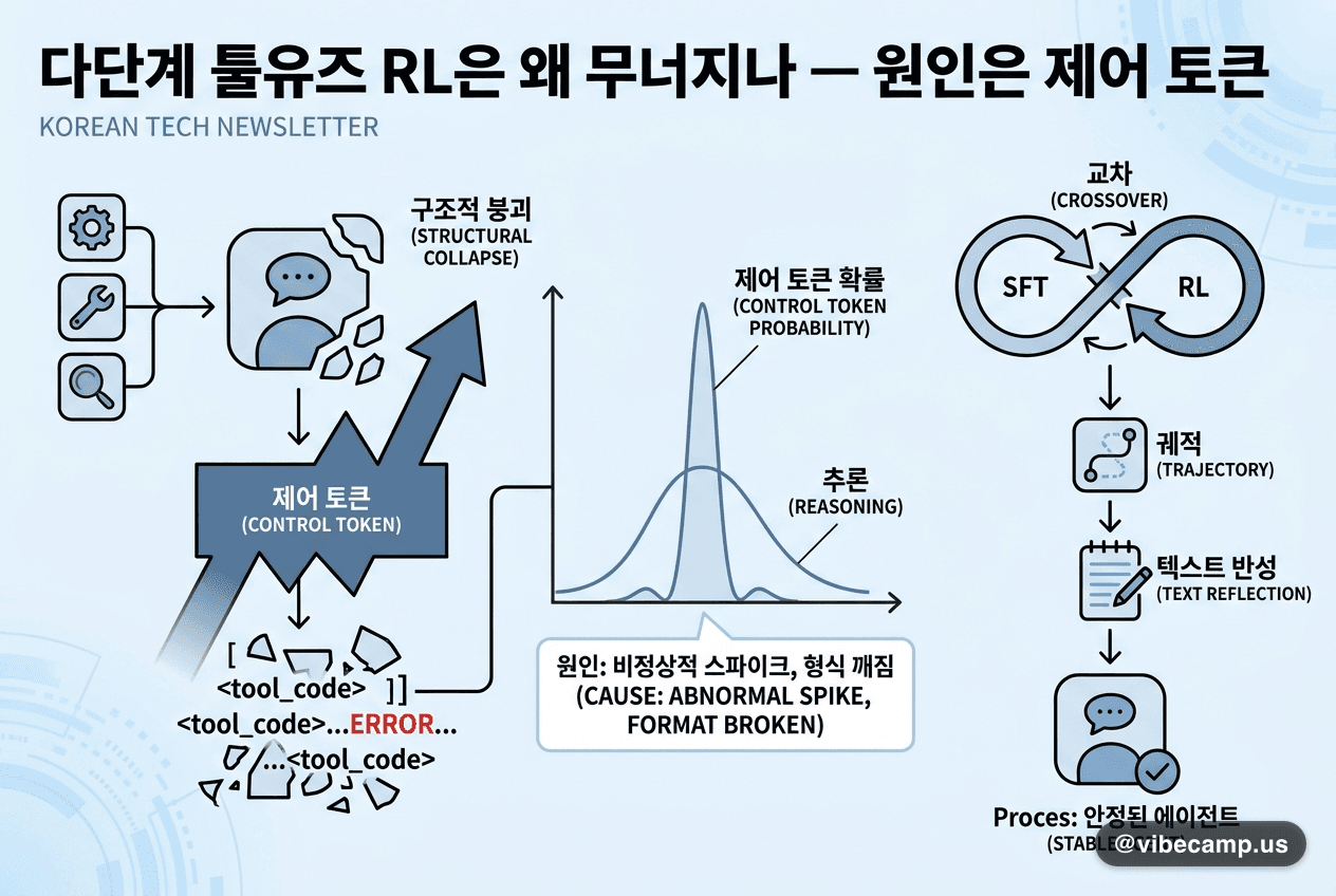 다단계 툴유즈 RL은 왜 무너지나 — 원인은 제어 토큰