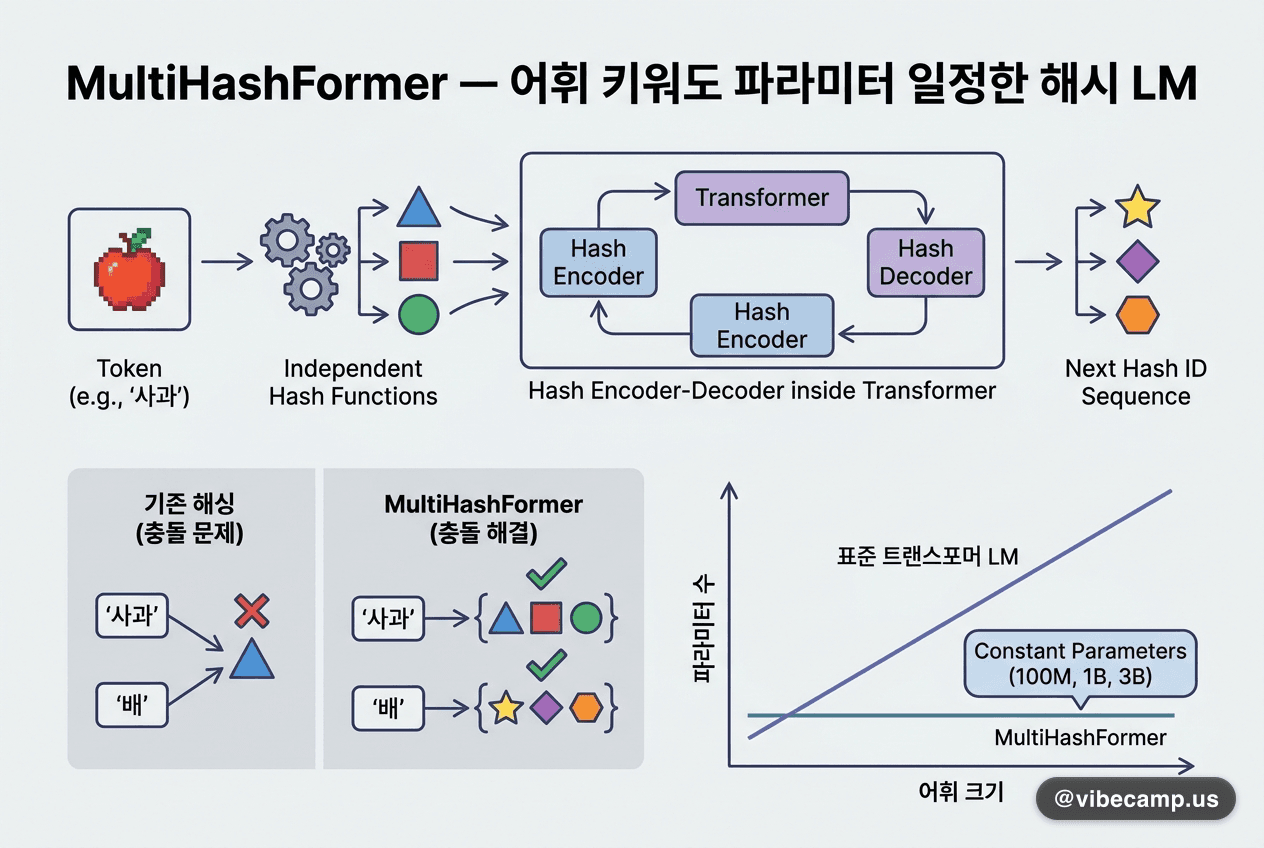 MultiHashFormer — 어휘 키워도 파라미터 일정한 해시 LM