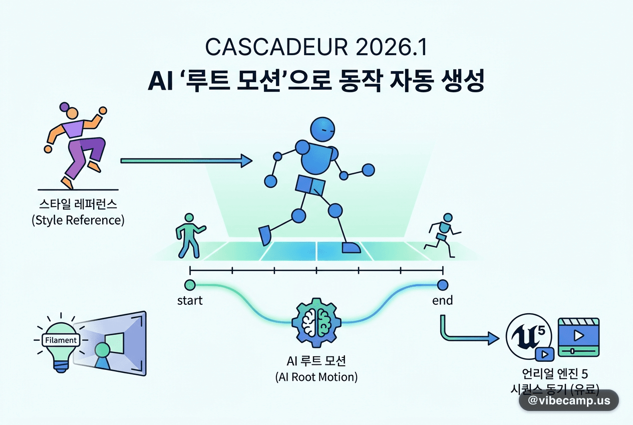 Cascadeur 2026.1, AI '루트 모션'으로 동작 자동 생성