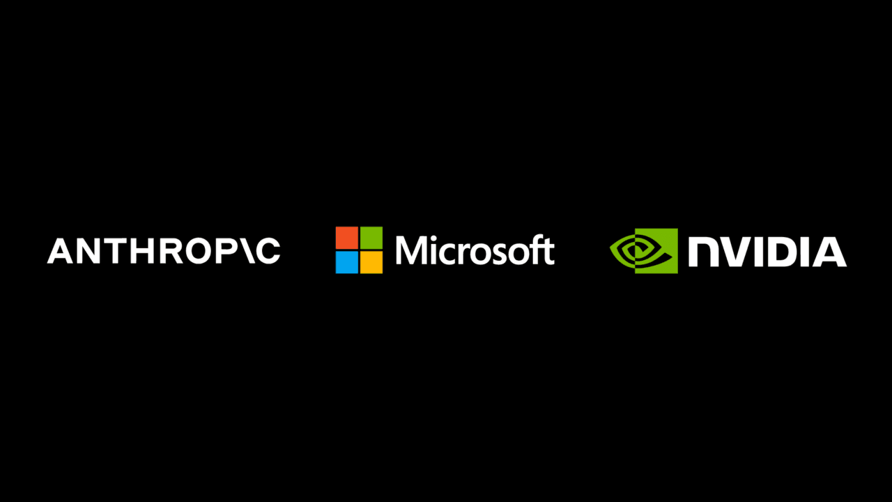 Anthropic·Microsoft·NVIDIA 3사 로고 락업 — Claude 모델의 Microsoft Foundry 정식 출시 및 NVIDIA GB300 구동 발표