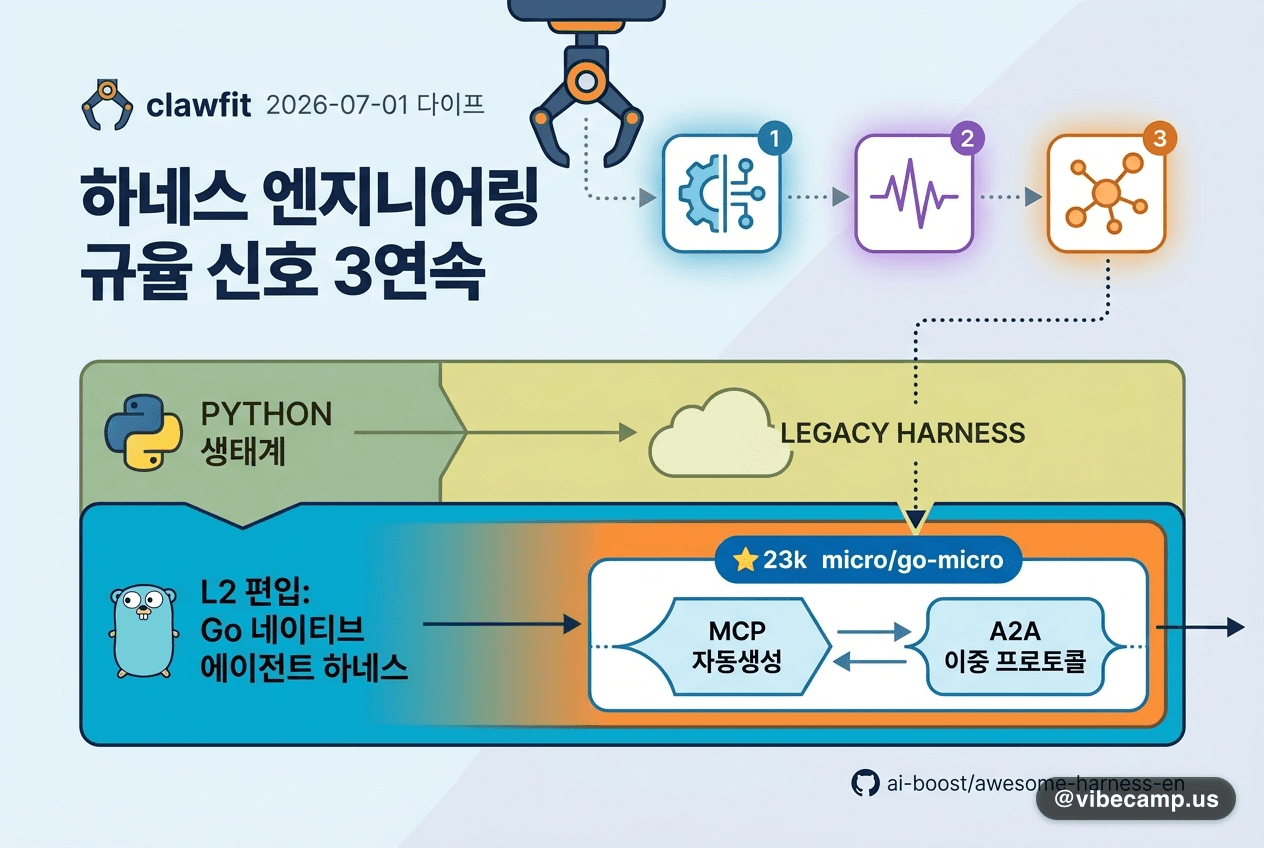 clawfit 2026-07-01 다이프 — '하네스 엔지니어링' 규율 신호 3연속