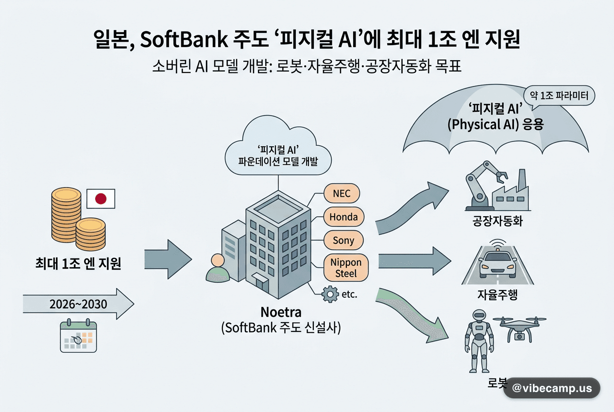 SoftBank 서버 인프라 — 일본 정부의 최대 1조 엔 소버린 '피지컬 AI' 파운데이션 모델 지원 보도
