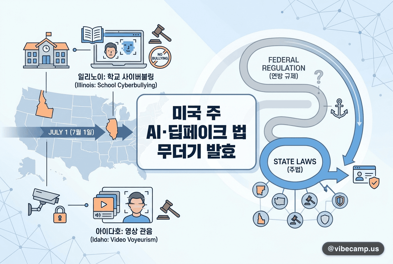 미국 주 AI·딥페이크 법 무더기 발효 — 일리노이 학교 규제 시행