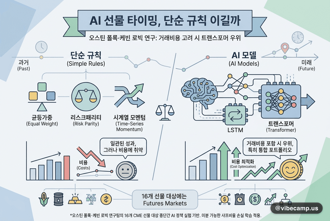 AI 선물 타이밍, 단순 규칙 이길까 — 거래비용 넣으면 트랜스포머 우위