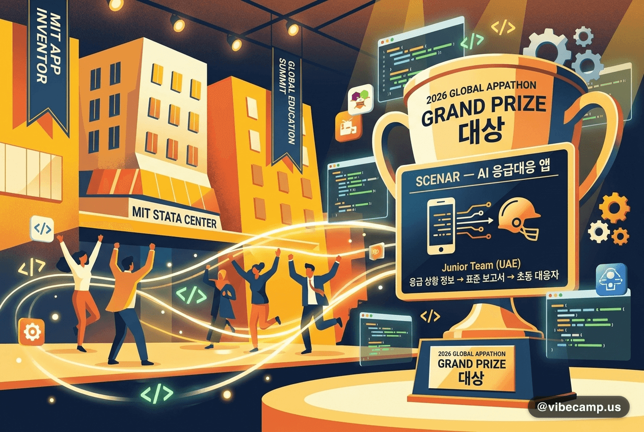 2026 Global Appathon 우승작 발표 배너 — MIT App Inventor 주최 앱 대회 그랜드프라이즈