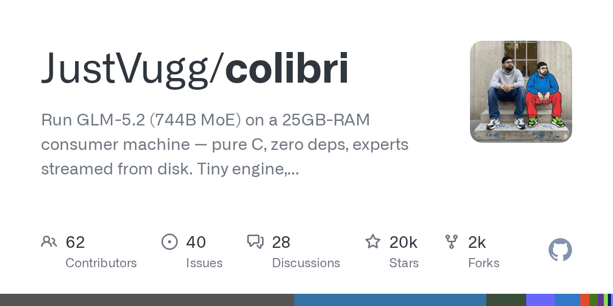 GitHub JustVugg/colibri — 25GB RAM 744B MoE 로컬 추론 엔진 소셜 프리뷰