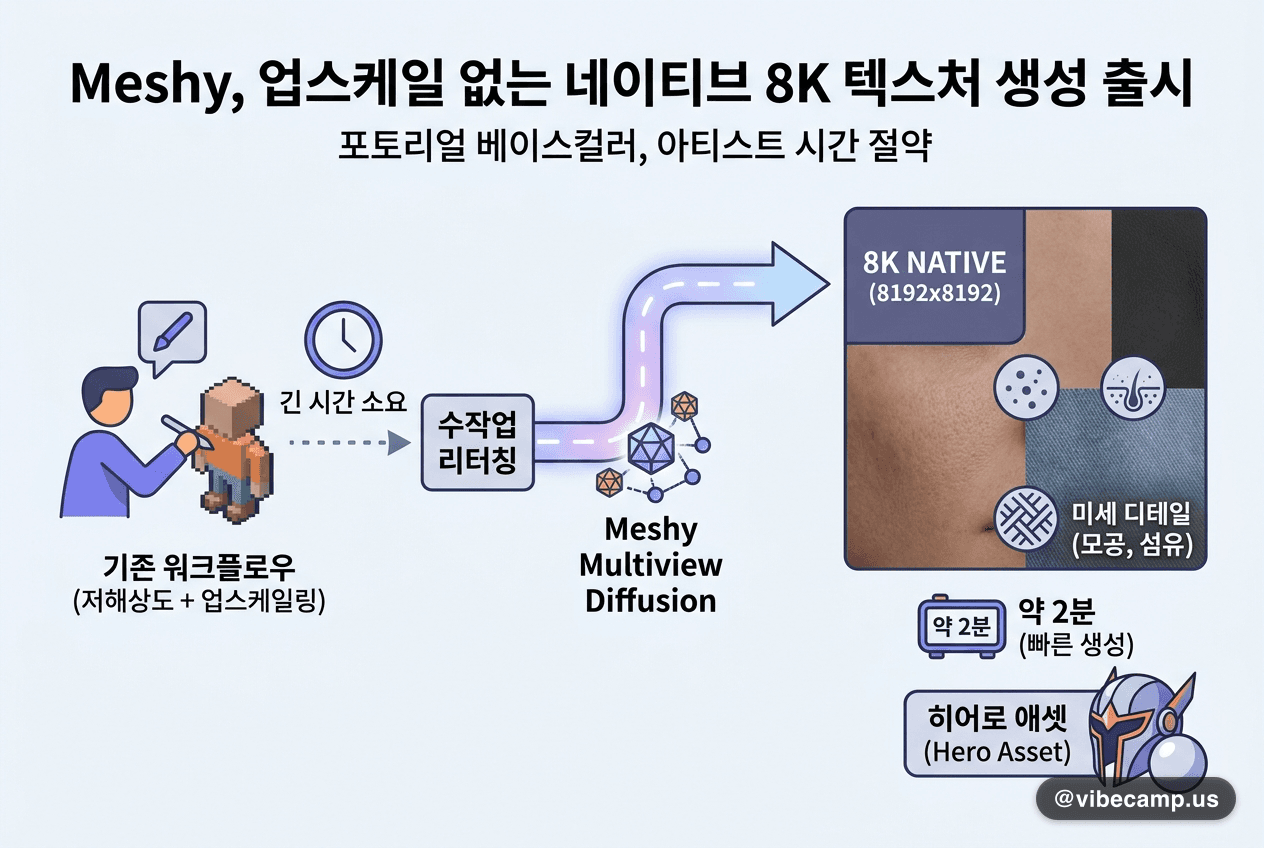 Meshy, 업스케일 없는 네이티브 8K 텍스처 생성 출시