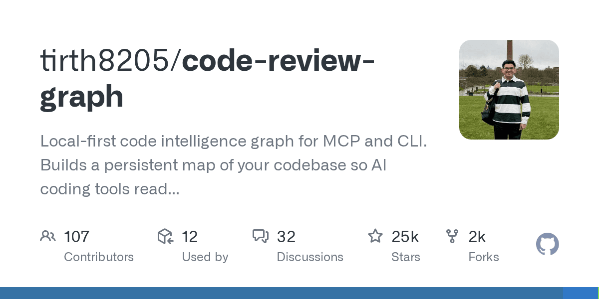 GitHub tirth8205/code-review-graph — MCP용 로컬 코드 인텔리전스 그래프 소셜 프리뷰