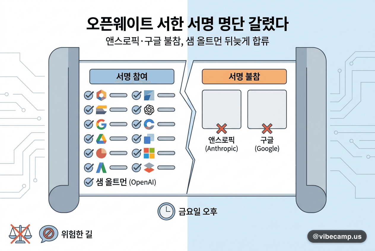 오픈웨이트 서한 서명 명단이 갈렸습니다, 앤스로픽·구글은 불참
