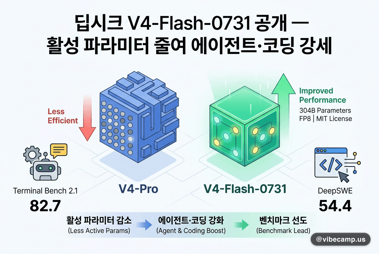 딥시크 V4-Flash-0731 공개 — 활성 파라미터 줄여 에이전트·코딩 강세