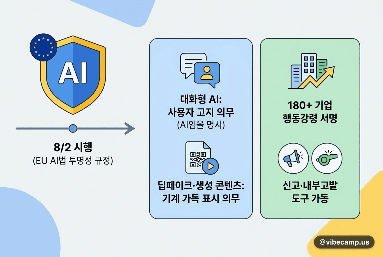EU AI법 투명성 규정 8/2 시행 — 챗봇·딥페이크 'AI 표시' 의무화