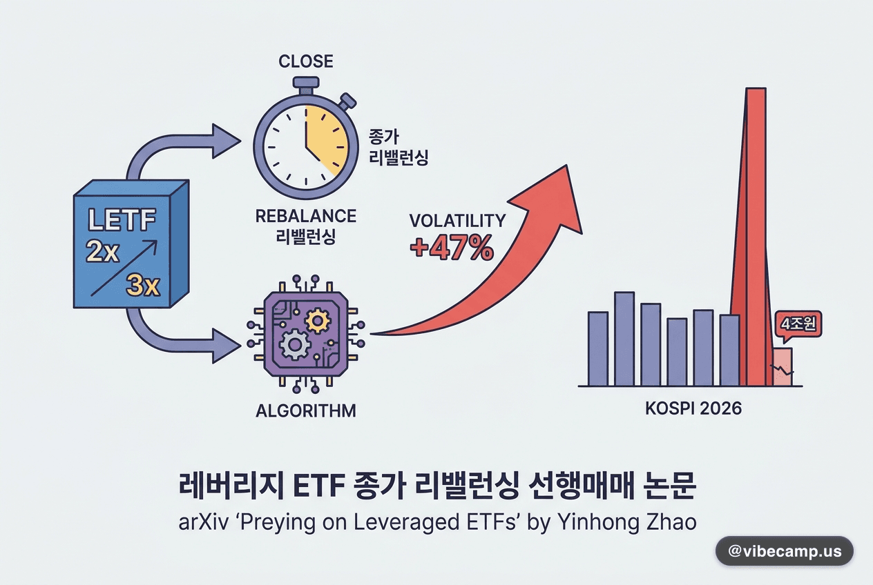 레버리지 ETF 종가 리밸런싱 선행매매 논문 — 연율 변동성 47%포인트 증가, 개인 자금 4조원 이전