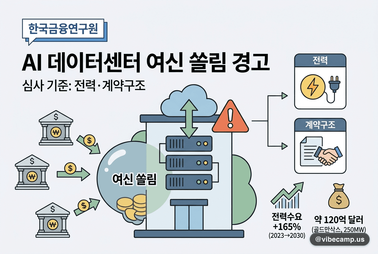 한국금융연구원, AI 데이터센터 여신 쏠림 경고 — 심사 기준은 전력·계약구조