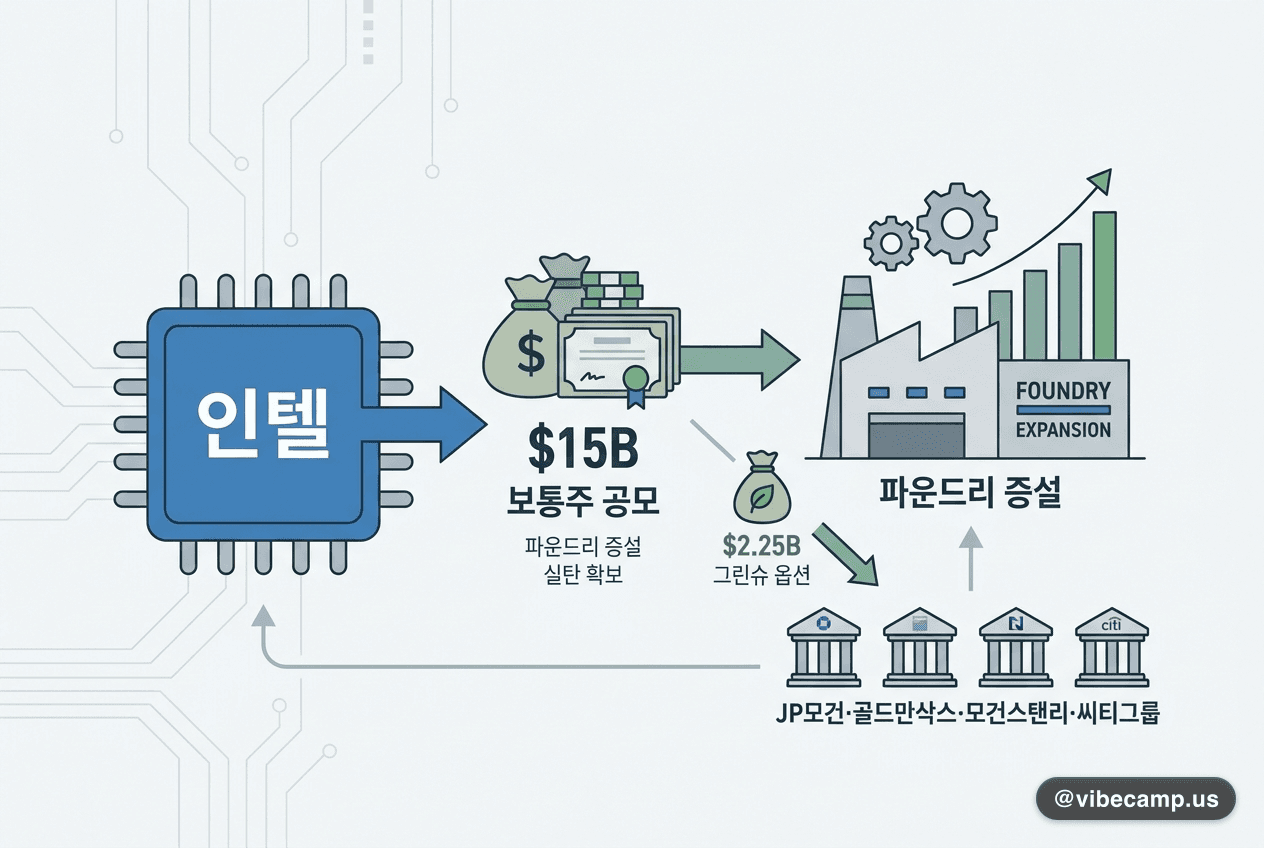 인텔, $15B 보통주 공모 — 파운드리 증설 실탄 확보