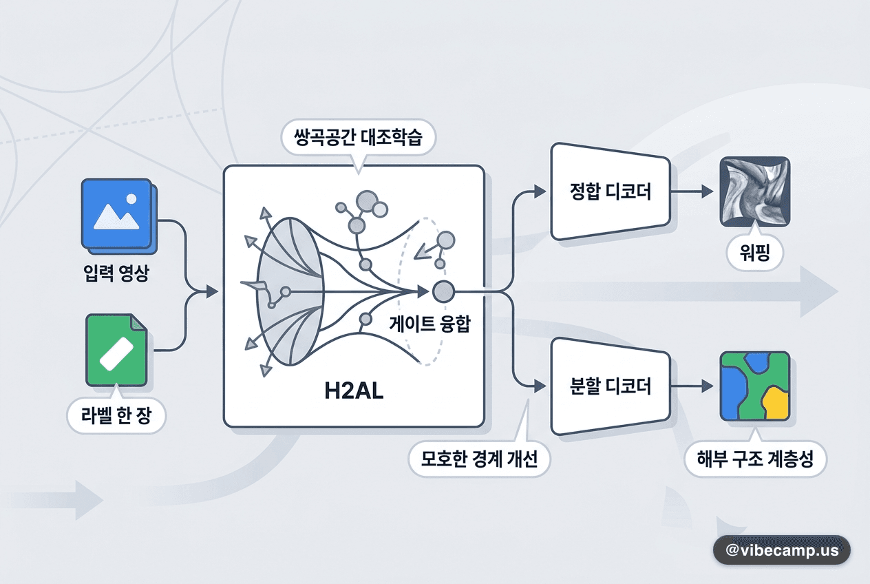 라벨 한 장짜리 의료영상 분할을 쌍곡공간으로 푼 H2AL