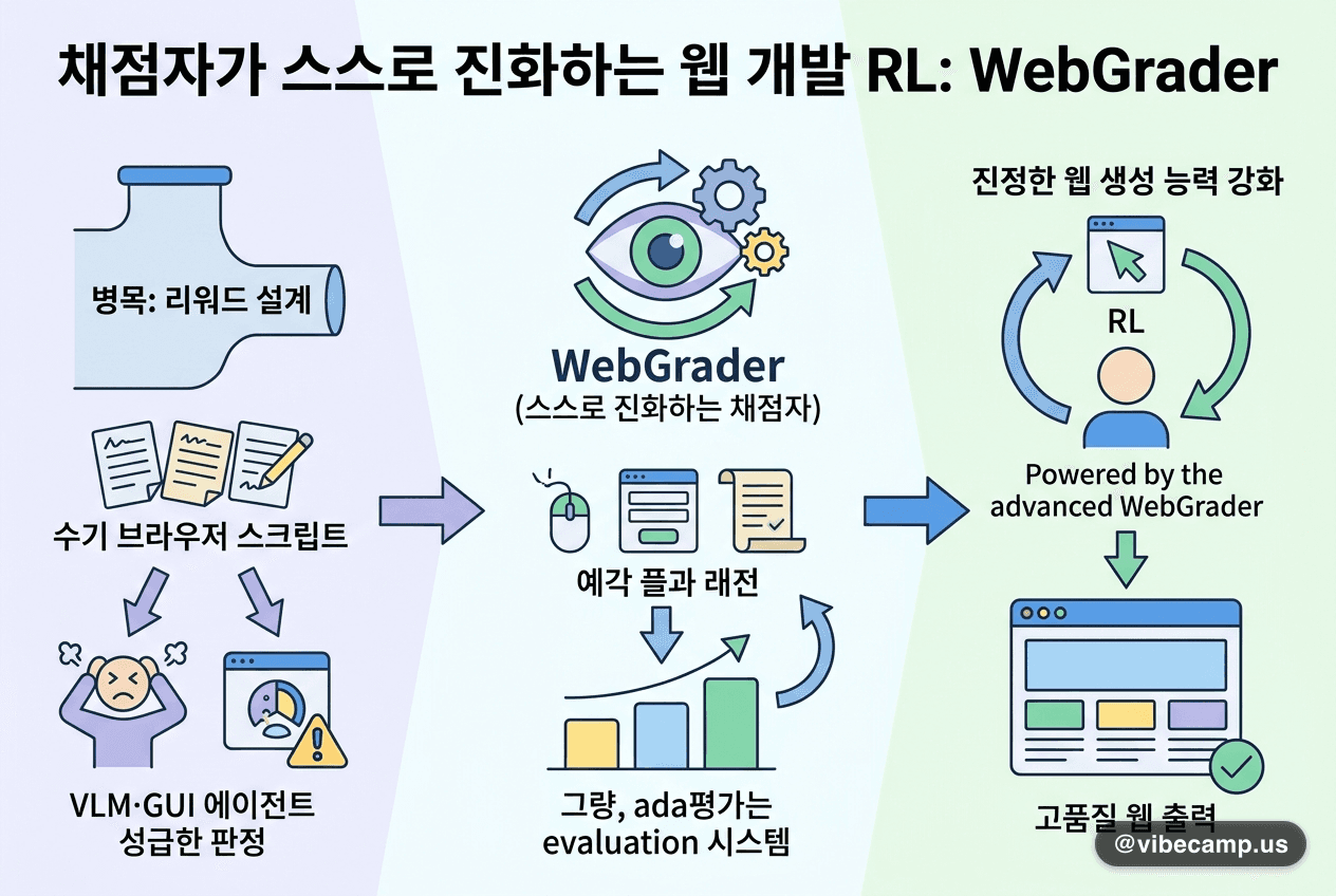 채점자가 스스로 진화하는 웹 개발 RL, WebGrader