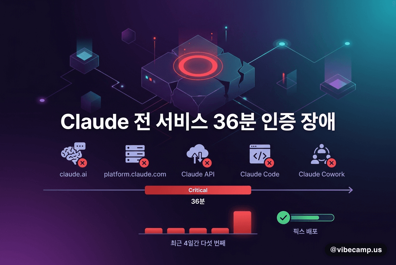 Claude 전 서비스 36분 인증 장애 — 최근 4일간 다섯 번째
