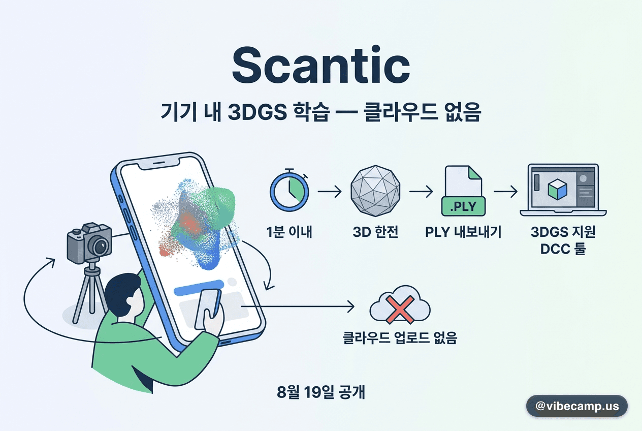 폰 안에서 학습 완료 — 클라우드 없이 3D 가우시안 스플랫 뽑는 Scantic