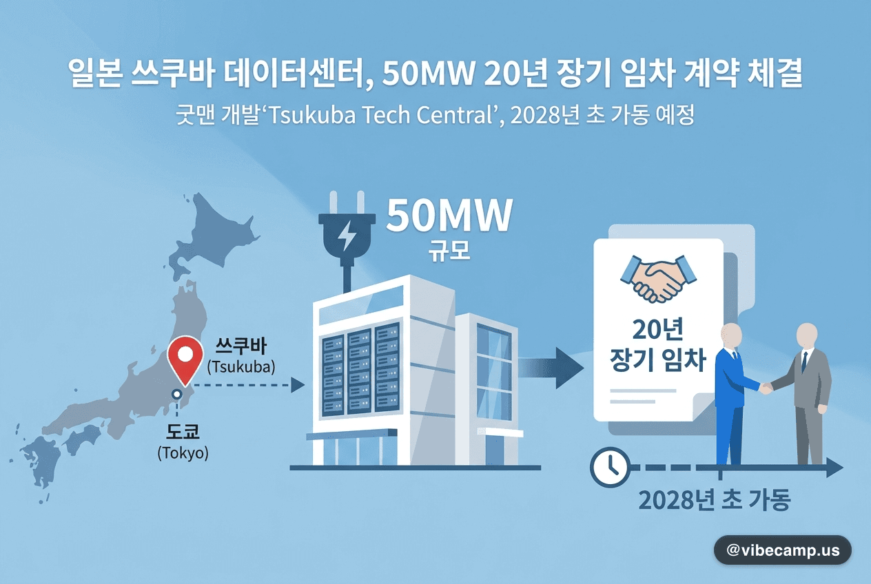 일본 쓰쿠바 데이터센터에 50MW 20년 장기 임차 — 2028년 초 가동
