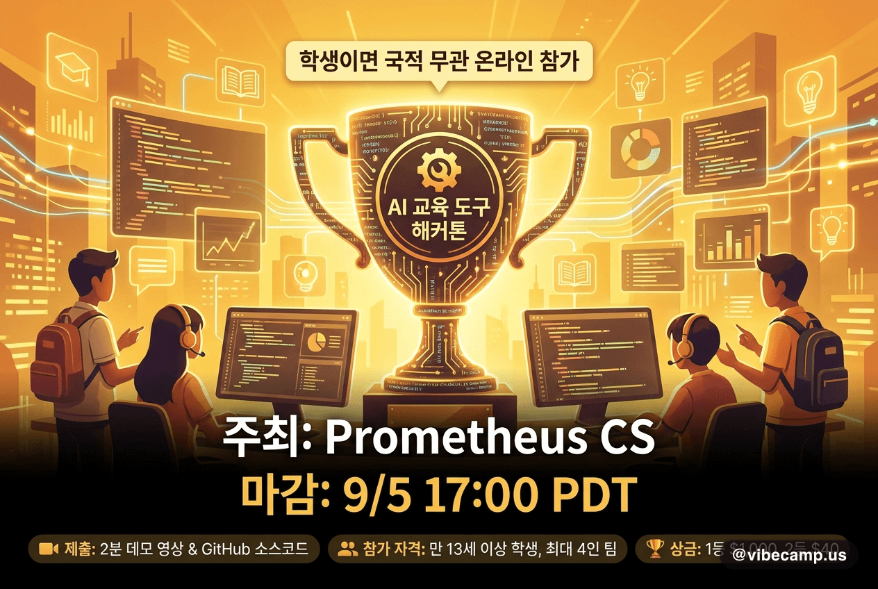 학생이면 국적 무관 온라인 참가 — 교육용 AI 도구 해커톤 (마감 9/5)