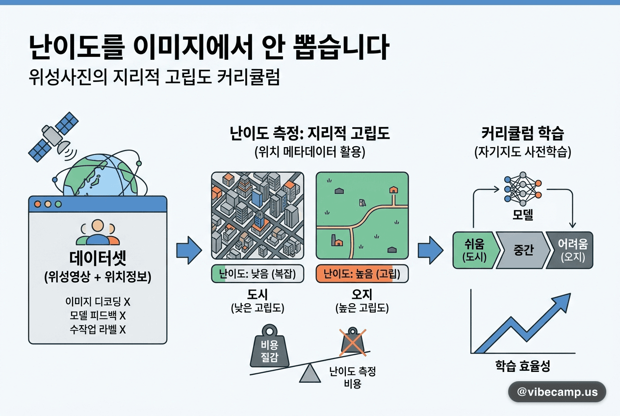 난이도를 이미지에서 안 뽑습니다 — 위성사진의 지리적 고립도 커리큘럼